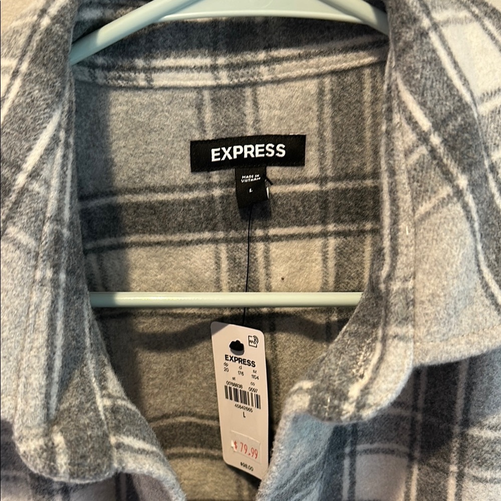 Express Gray Plaid Button-Up Shirt Jacket - Picture 2 of 5